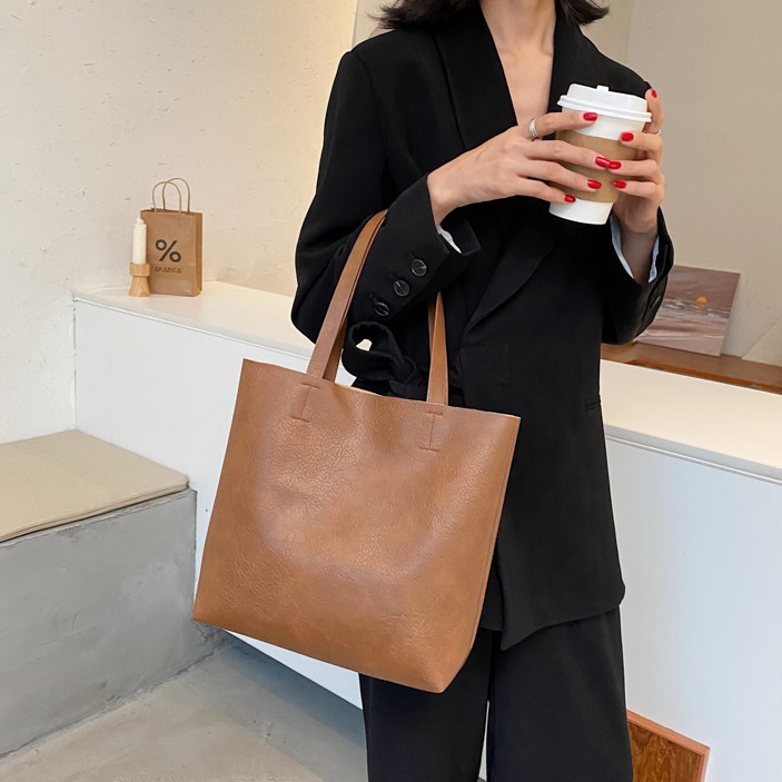 TB-16 tas bahu tote bag wanita kulit PU polos simple import korea jepang