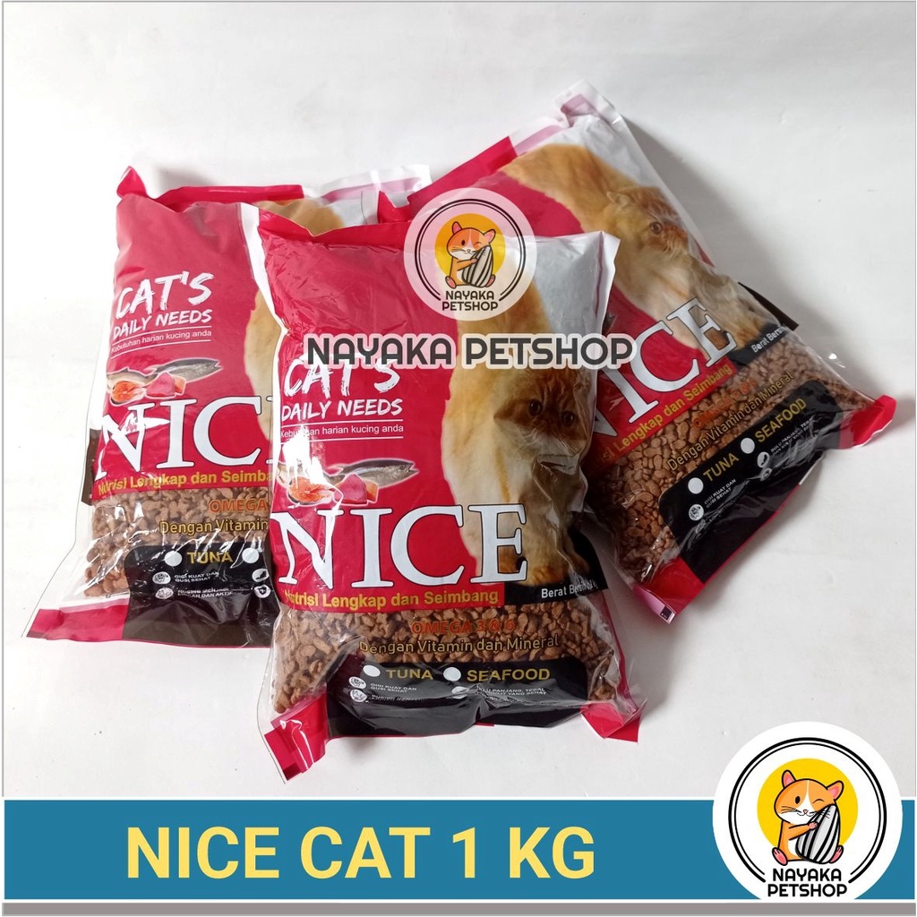 Nice Cat 1 Kg Pakan Kucing Kering Adult Dry Food Makanan Tuna Seafood