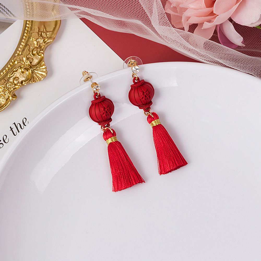 LILY Ethnic Red Tassel Long Dangle Earrings Chinese Knots Happiness Good Luck Red Lantern Drop Earring Women Wedding Jewelry Earing New Year Gift