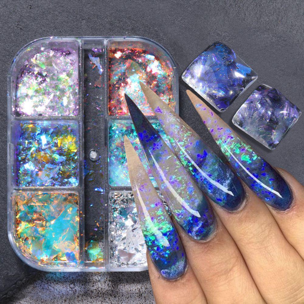 Agustina Aurora Kuku Serpihan Wanita Bergaya Nail Art Dekorasi 3D Kuku Glitter Manicure Aksesoris DIY Nail Art Foil Glitter Kuku Payet