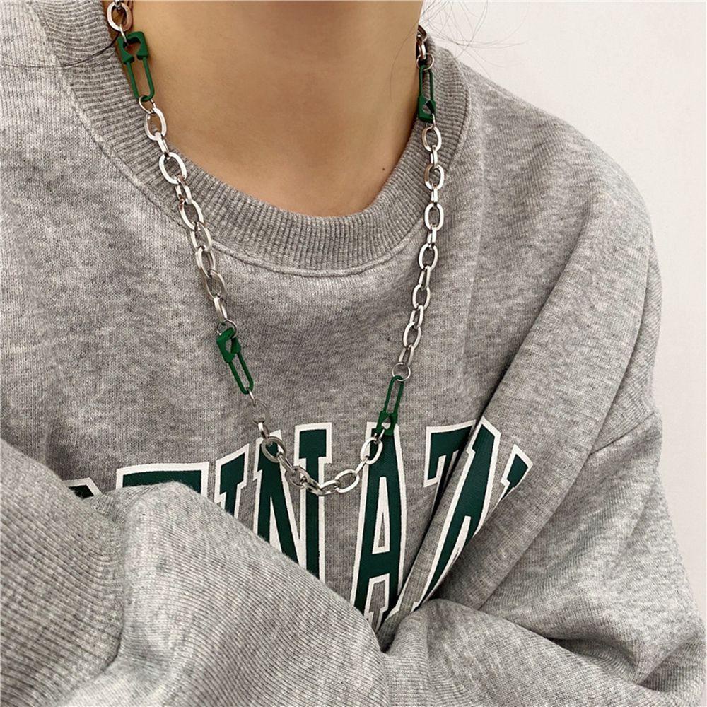 Mxbeauty Korea Style Kalung Unik Hip hop Geometri Pria Kalung Jahitan Hijau Pin Kalung