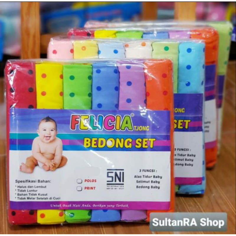 6 Pcs (1/2 Lusin) Bedong Bayi Besar / POLOS Rainbow FELICIA 115x90 Selimut Baby SNI FELICIA