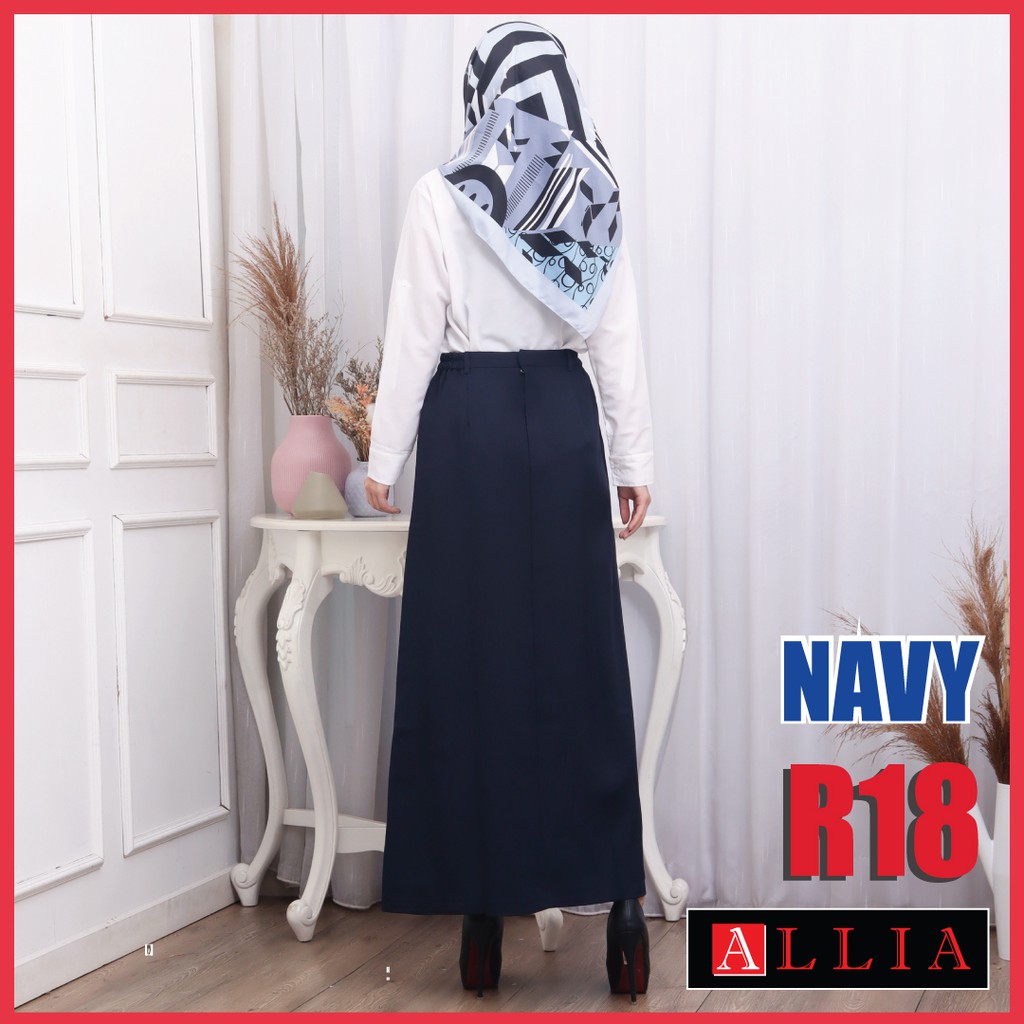 ALLIA R18 - NAVY - M - 7L - Rok A Line Wanita - Rok kerja wanita - Rok Payung