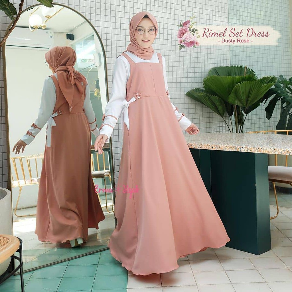 Gamis Gamis Rimel Set Dress Setelan Wanita Baju Model Kekinian Setelan Remaja Gamis Remaja Gamis Pol