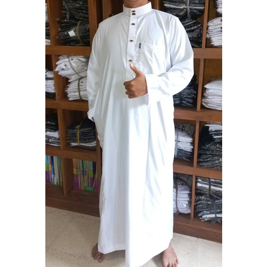 jubah saudi model haromain kancing premium termurah | jubah putih saudi kancing import | jubah Ikhwa