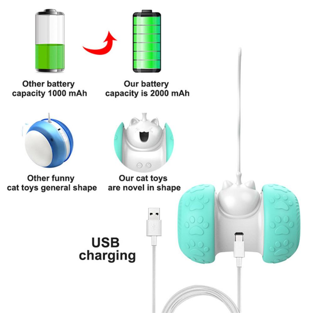 Timekey Mainan Interaktif Penggoda Kucing Peliharaan Desain Tumbler Makanan Otomatis USB Rechargeable O4X5