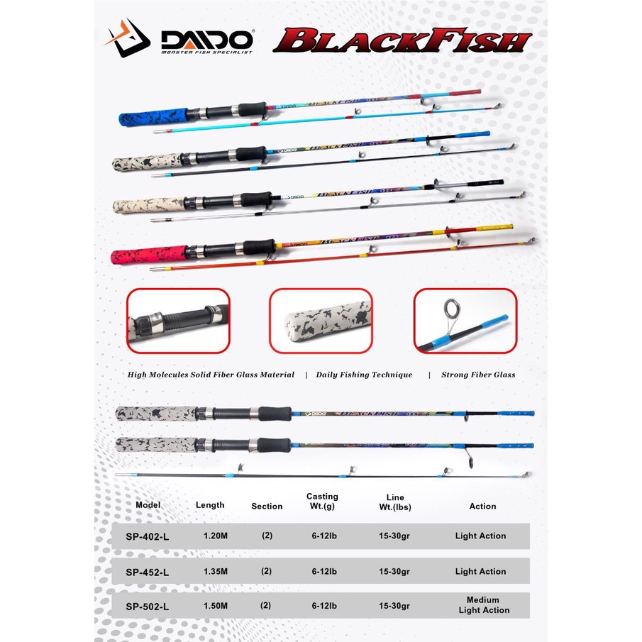 Joran Pancing Daido Black Fish 120cm - 150cm Fiber Solid ( 2-6lb ) Lentur Murah - Engkus Fishing