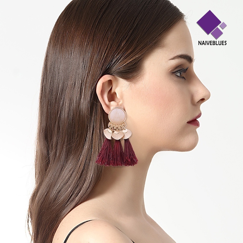 1 Pasang Anting Stud Rumbai Payet Gaya Bohemian Untuk Wanita