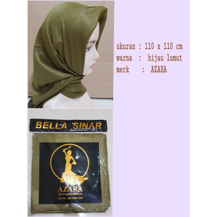 Prefix3 Jilbab Segi Empat Glowing Bella Sinar by AZARA - hijau lumut