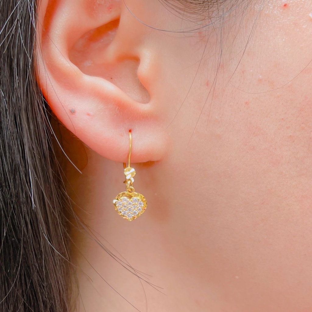 Anting desi anak dan dewasa emas asli kadar 700 70 16k gantung love permata penuh tanam ukir kilat drop giwang kerabu wanita mewah 1 gram heart hati