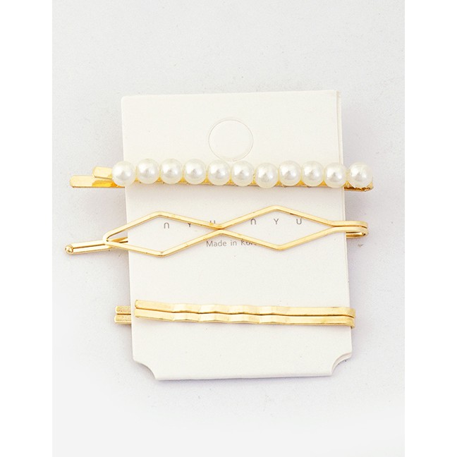 LRC Jepit Rambut Fashion Gold Pearl Hair Clip Set 3 F4253X