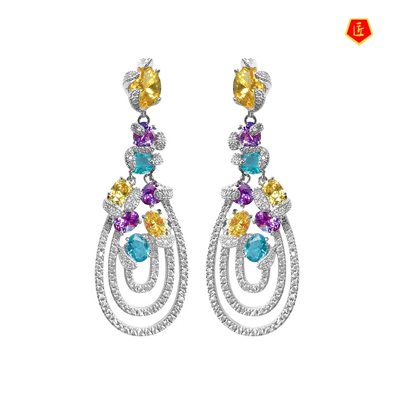 [Ready Stock]Fashion Dignified Gemstone Tassel Earrings