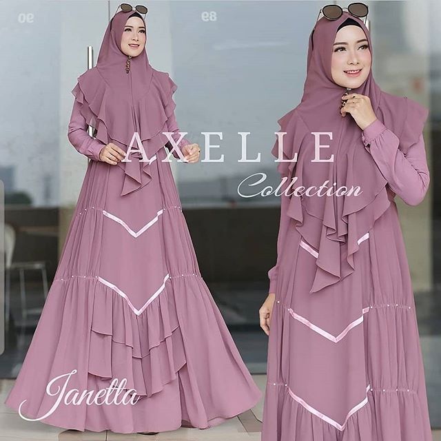 Axelle  Syar'i + Khimar Ceruty / Gamis Wanita Bahan Ceruty/ Gamis Syari Modern M L XL XXL / Baju Mus
