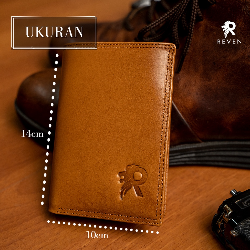 Dompet Lipat Kulit Pria Branded Reven Athena Leather Wallet Model 3/4 Bahan 100% Full Kulit Sapi Asli Original Premium Cowok Keren Terbaru
