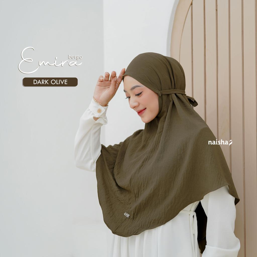 Naisha Official Emira Bergo Crinkle Airflow Jilbab Daily Kasual Muslimah Syari-Dark Olive