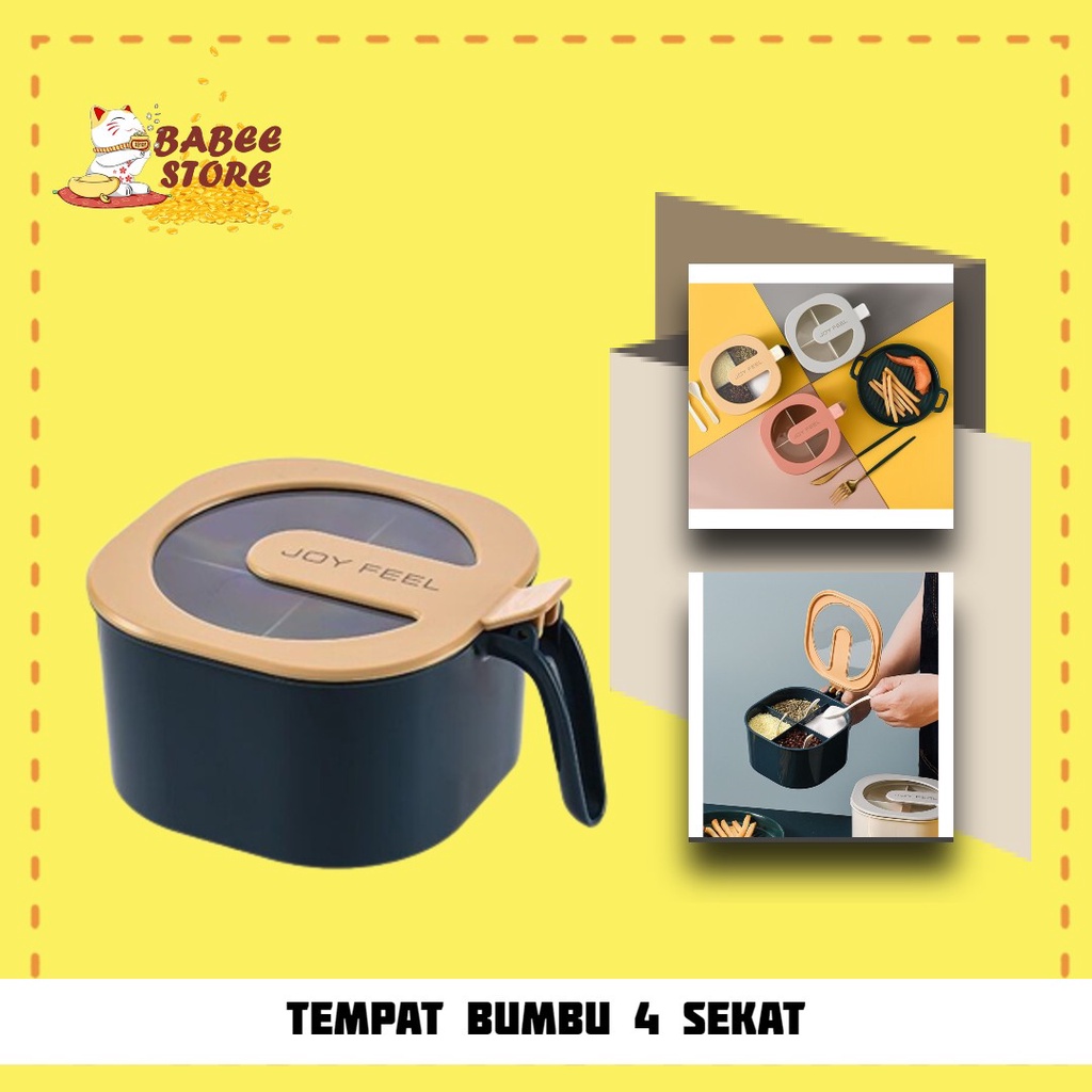 BABEE - Tempat Bumbu Minimalis/ Kotak bumbu dapur sekat 4 multifungsi/ Kotak Bumbu Modern 4 Sekat