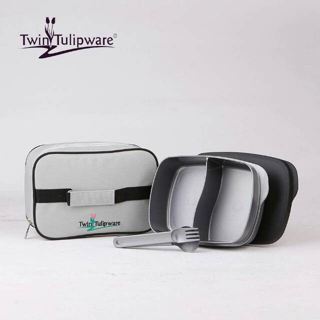 Twin Meal Set Maestro Tas Hitam Silver Tulipware Tempat Bekal Pria Kotak Makan 2 Sekat Tempat Nasi