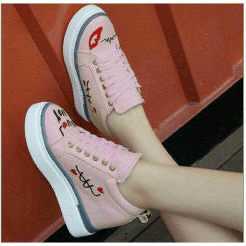 Sepatu boot tali motif wanita salem lucu modis casual korea sekolah keren
