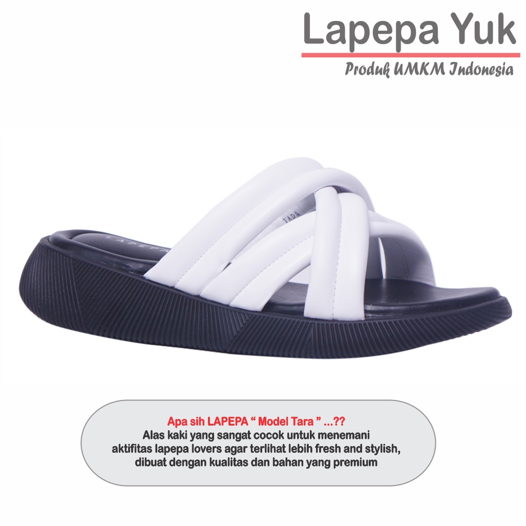 LAPEPA YUK - Sandal Wanita Wedges TARA Sendal Cewek Platform Kondangan Hak Tinggi 3cm Model Silang 3 Size 36 37 38 39 40 41 Pergi Jalan Casual Santai Rumah Slop Warna WHITE Putih Selop Premium Sale Original Kekinian Terbaru Shoes ORI Mall Official Store