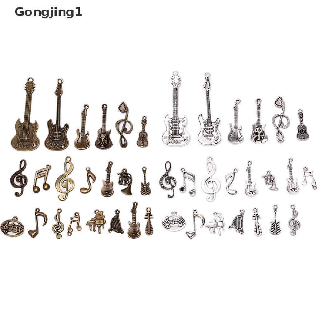 Gongjing1 21Pcs / Set Liontin Bentuk Gitar / Not Musik Bahan Alloy Gaya Vintage Untuk Perhiasan DIY