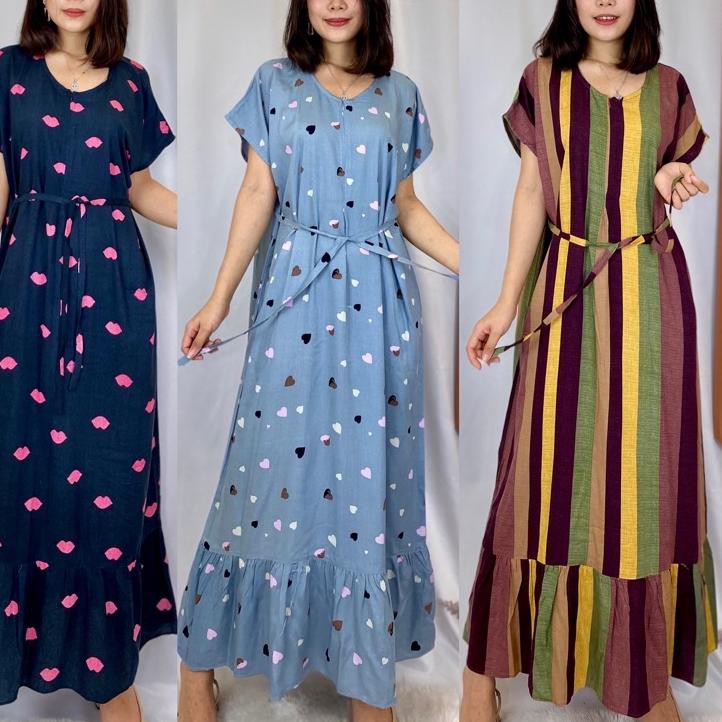 ☈ Summer funi daster ruffle busui long PANJANG premium free tali pinggang panjang viral kekinian ◄