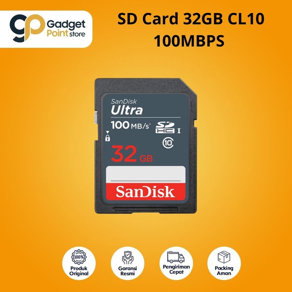 SanDisk SD Card 32GB speed Up to 100Mb/s - Original Garansi Resmi