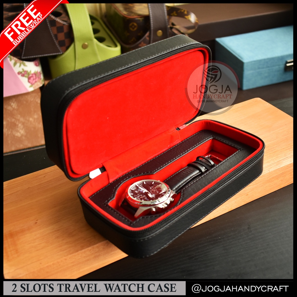 Kotak Tempat Jam Tangan 2 Slot Travel Leather Watch Case