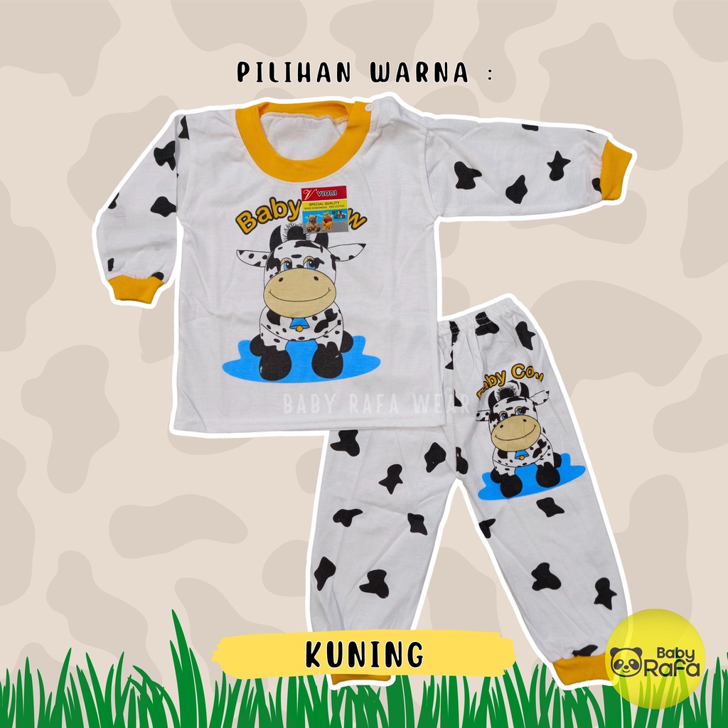 Setelan Piyama Baju Bayi Panjang 3 - 18 Bulan merk VIORI motif Baby Cow