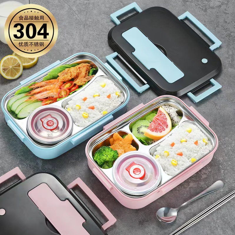 TEMPAT MAKAN Lunch Box Stainless + TAS Tahan Panas Dan Anti Tumpah + FREE SUMPIT &amp; SENDOK - YOSINOGAWA