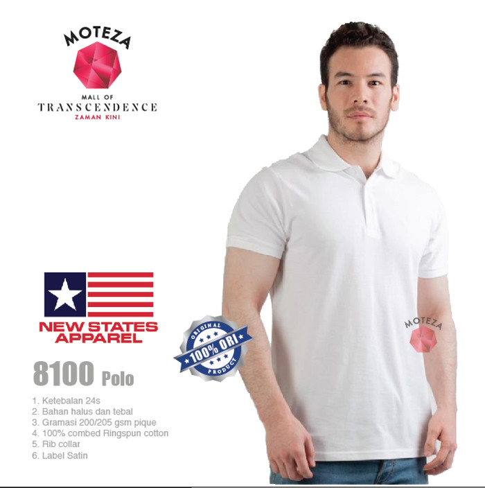 Kaos Kerah POLO Combed 24s- NSA Premium Cotton 8100- XXL - WHITE/PUTIH - GROSIR