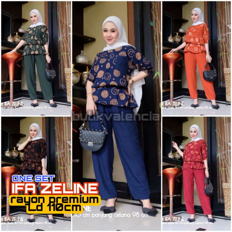 One Set Wanita IFA ZELINE Rayon Premium Setelan Celana Panjang Batik Fashion Muslim Kekinian