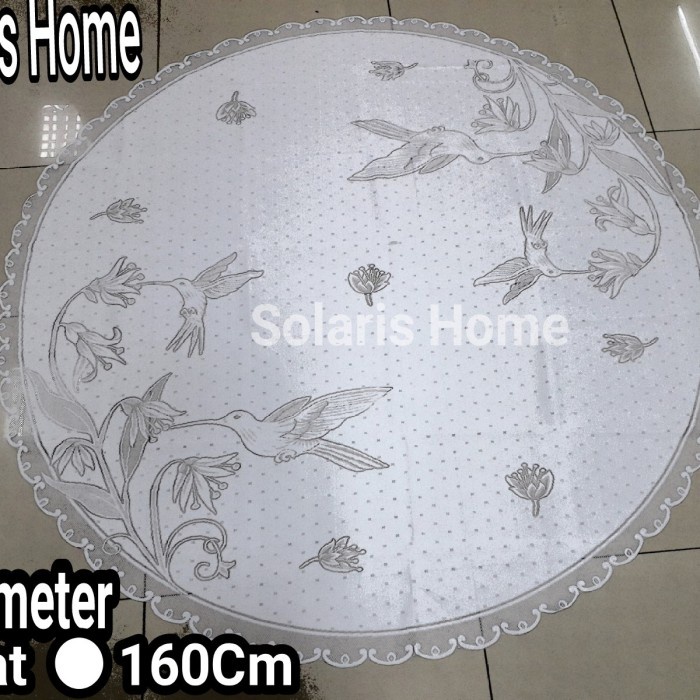 Taplak Meja Makan - Taplak Meja Makan Bulat 4K-6Kursi Diamet 160Cm Kain Renda Putih Tebal