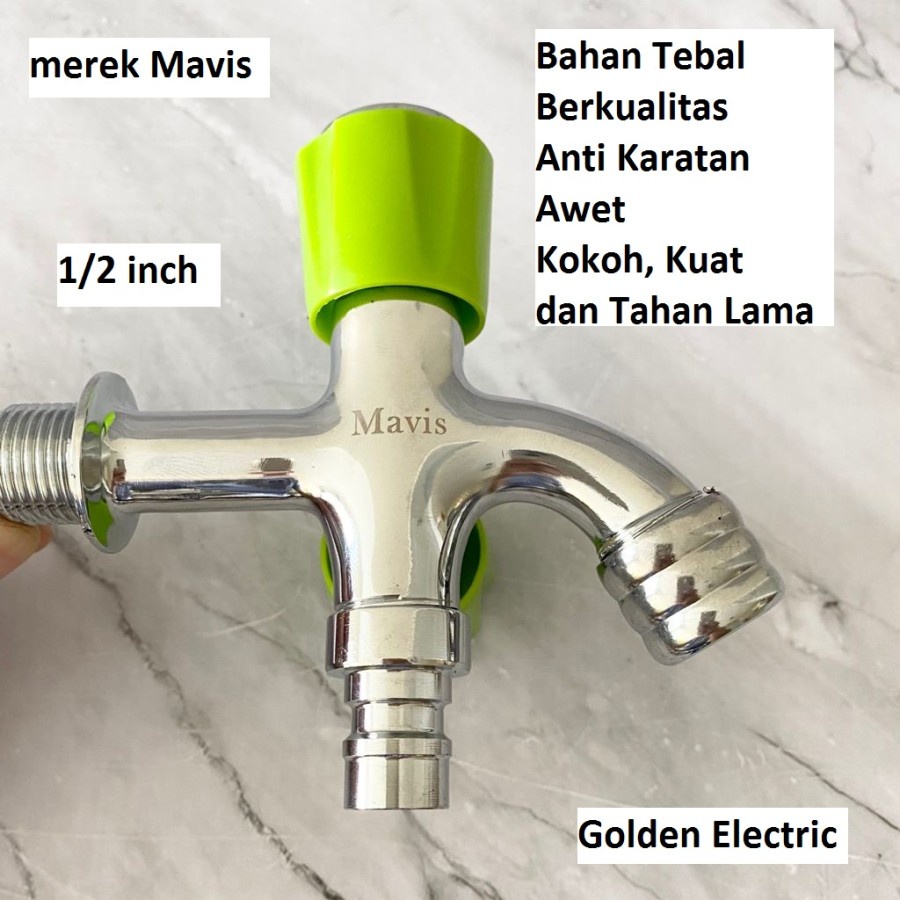 Kran Keran Air Tembok 2 Cabang Stainless Steel 1/2 inch WC Taman Hijau