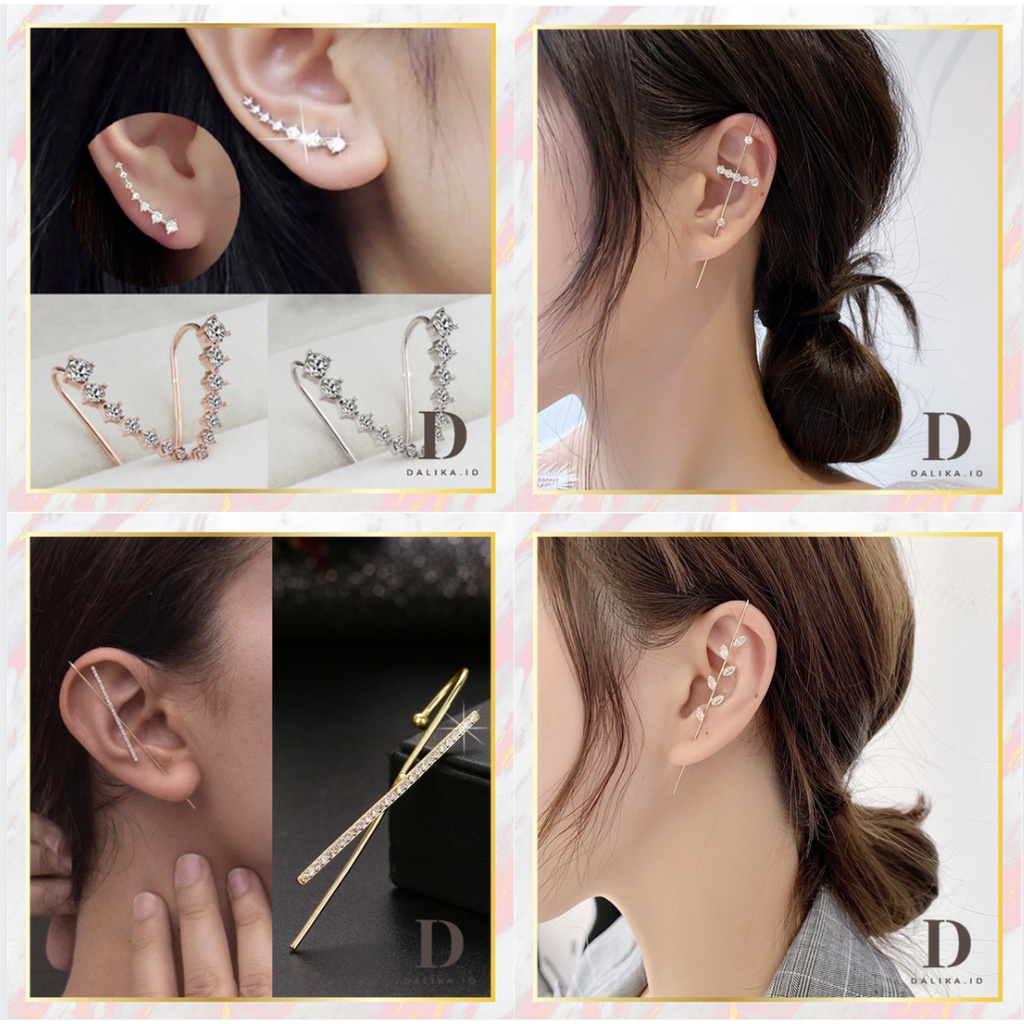 Anting Tusuk Wanita Korea Warna Gold/Silver Hias Gaya Korea Panjang Dalika