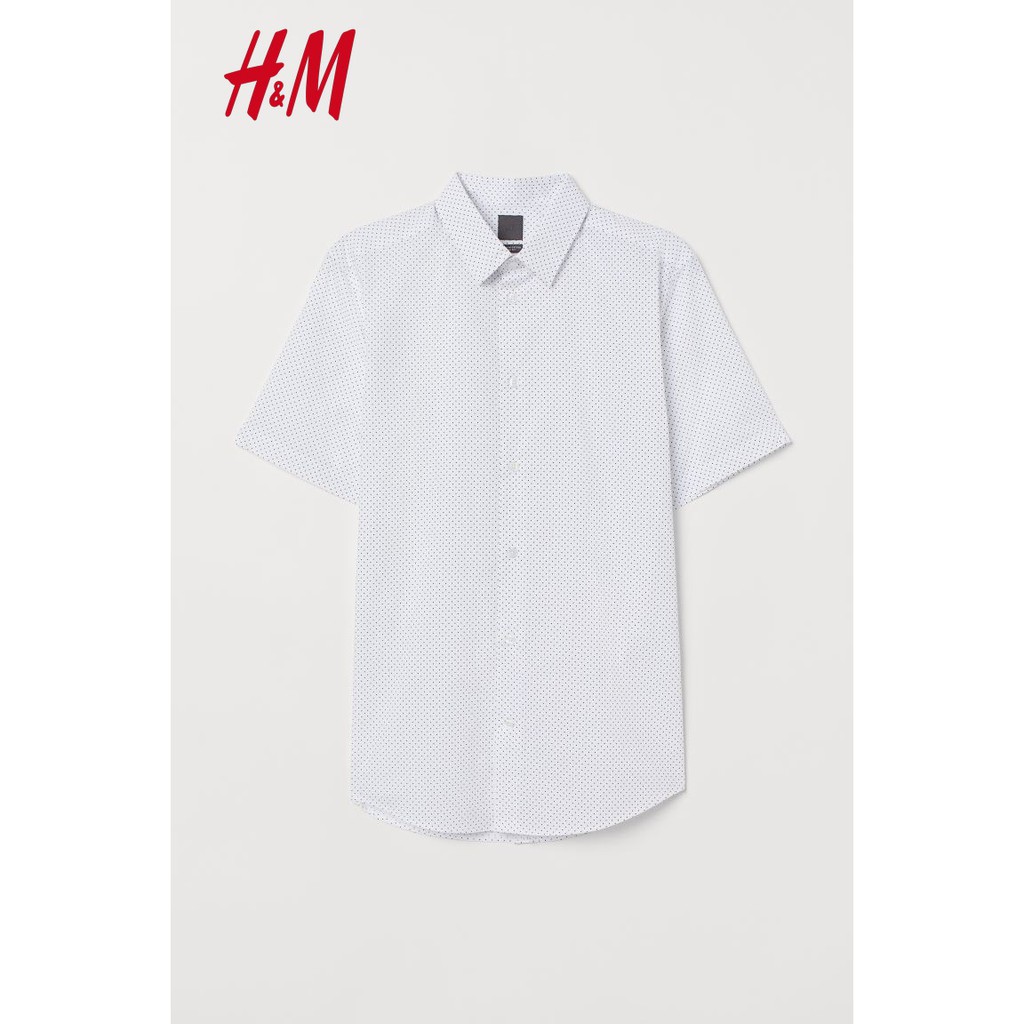 H&amp;M Kemeja Lengan Pendek Original HnM Dotted Titik Formal Putih