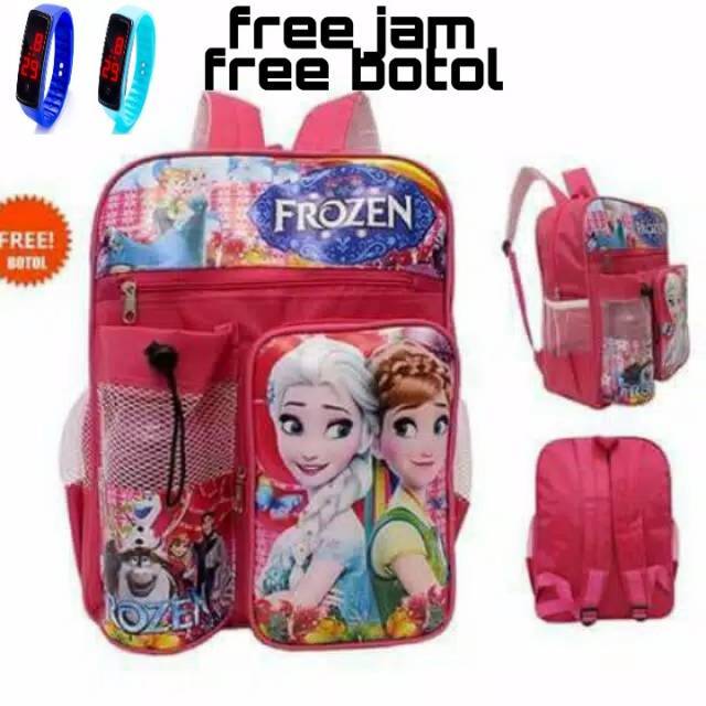 TAS RANGSEL ANAK TK DAN SD TAS ANAK FROZEN TAS ANAK BERHADIAH BOTOL SANDAL JAM TANGAN