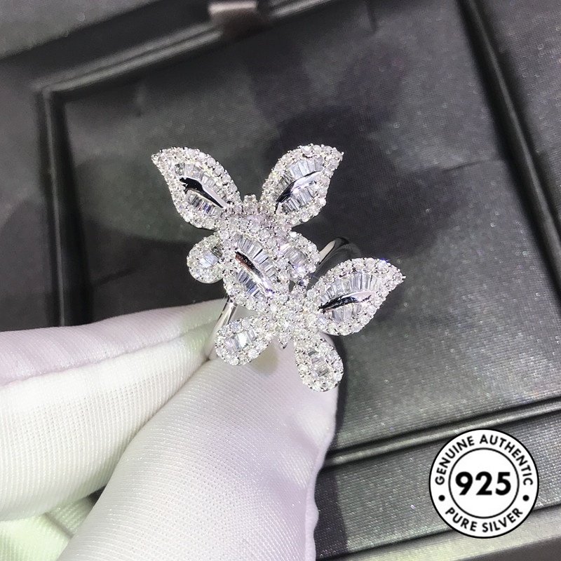 Cincin Silver S925 Bentuk Kupu-Kupu Aksen Berlian Butterfly