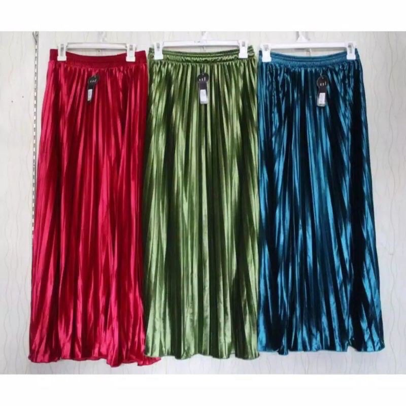 Rok Plisket Velvet Bludru Import Premium / Rok Plisket Bludru Premium Panjang