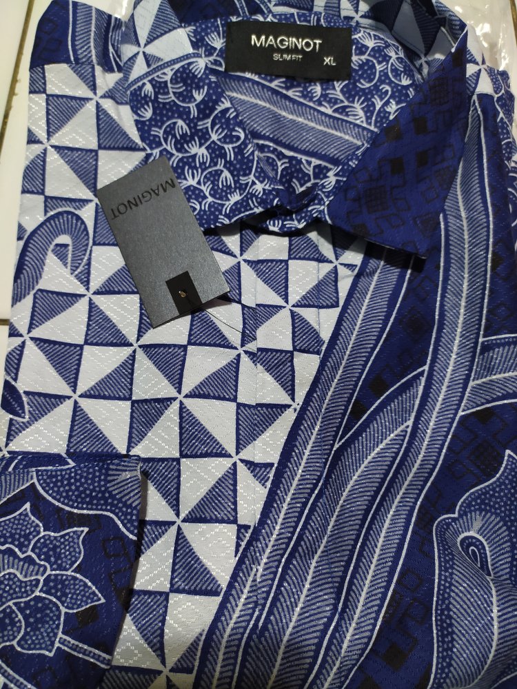 Maginot Kemeja Batik 2.0 Wistara-ss Motif Timbul Lengan Pendek Pria + Free Masker