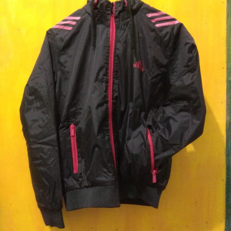 Preloved Jaket Adidas Ladies Hitam Pink Bolak Balik