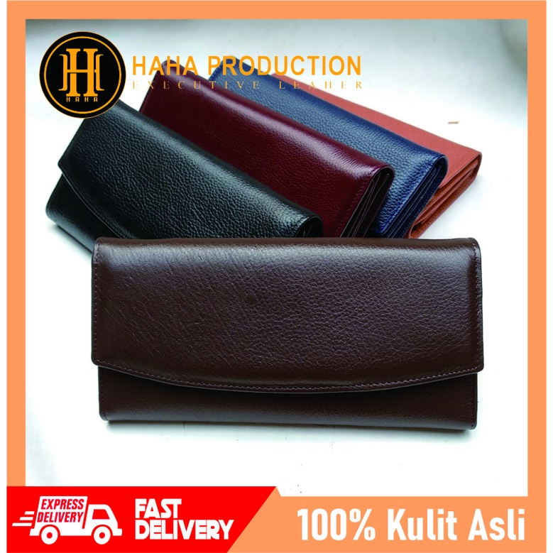 ALUNA Dompet Kulit Sapi Dompet Wanita perempuan Dompet Panjang Dompet Kartu Motif Polos &amp; Motif Jeruk - Originale Leather Wallet