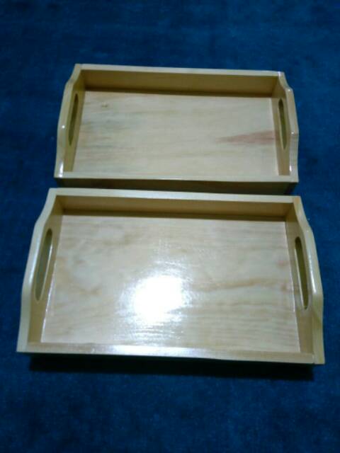 Nampan Kayu / Baki Kayu / Tray Kayu Pinus uk. 40 x 30 pegangan melengkung