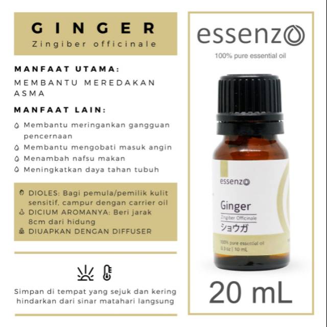 [Meredakan Asma] Essenzo Ginger Essential Oil 20 mL (Minyak Esensial/Minyak Atsiri)