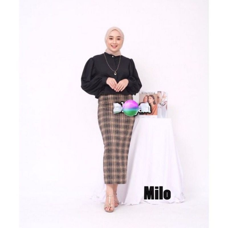 ROK KOREAN SPAN KOTAK/ROK SPAN TARTAN /ROK KOTAK PANJANG  /ROK TARTAN MURAH DAN TEBAL-Milo