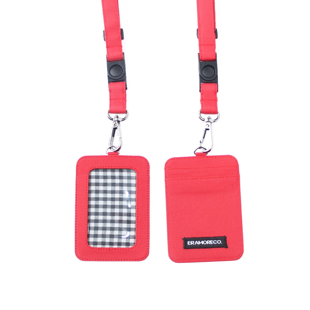 EMID100 name tag gantungan dompet ID card holder tali lanyard kartu merah