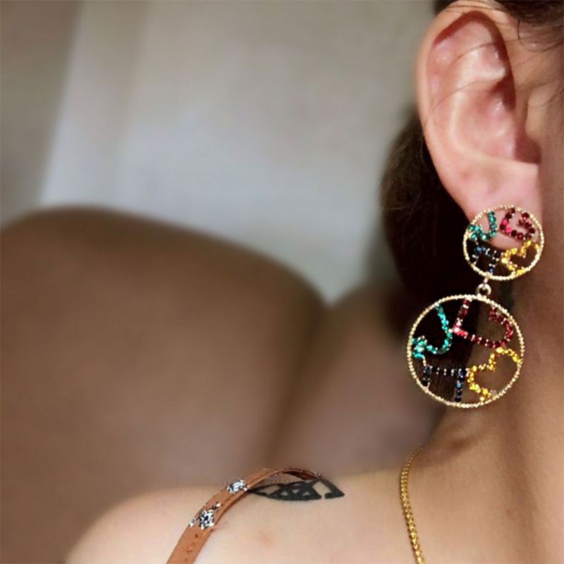 SIY  1pc New Ear Stud Floral Multicolor Rhinestone Ring Dangle Circle Hollow Fashion