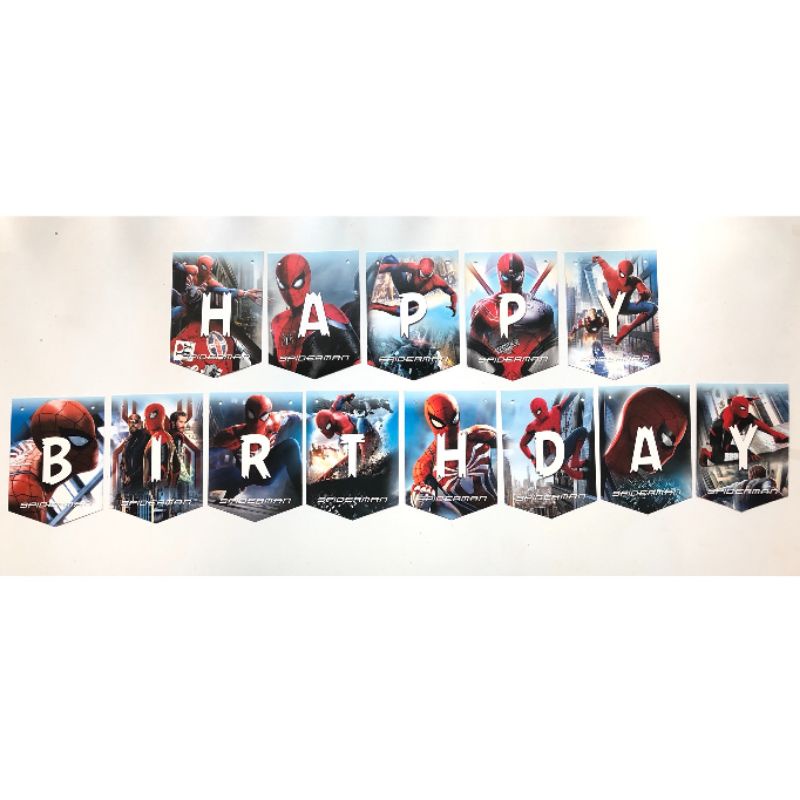 Banner Happy Birthday Spiderman/ Rangkaian Segi 5 Ultah Spider man/ Bunting Flag Kertas Ulang Tahun Anak/ Dekorasi Pesta/ Dekor Acara