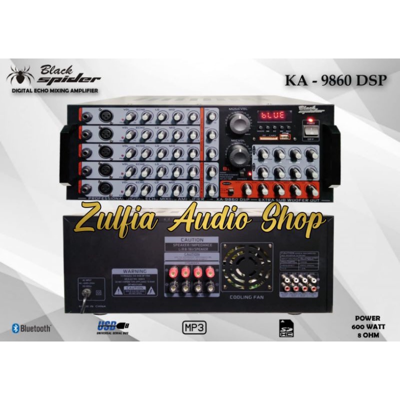 AMPLIFIER KARAOKE BLACK SPIDER KA 9860 DSP POWER MIXER ORIGINAL