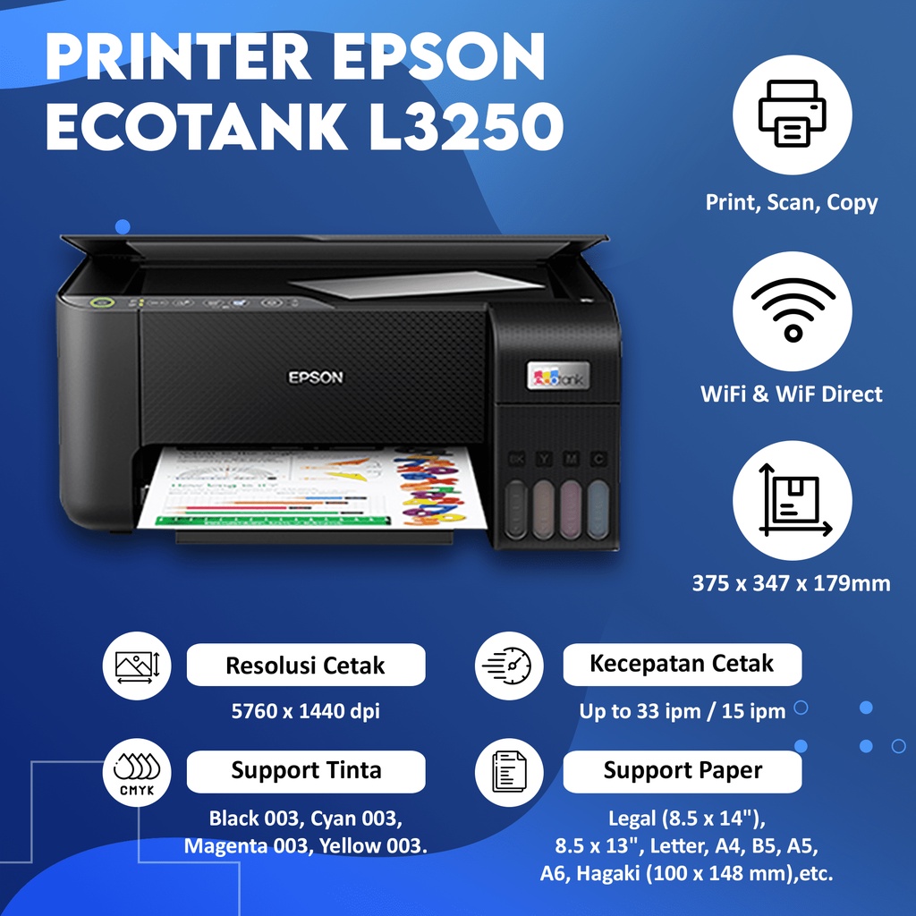 Printer Epsn L3250 A4 Pengganti Epson L3150 Print Scan Copy WiFi