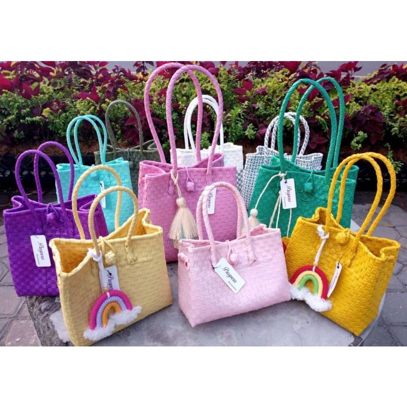 (TANPA ACCESORIES) TAS ANYAMAN JALI - JALI BAG - Tas Anyaman Plastik - Tote Bag